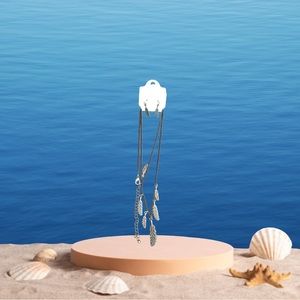 Vip Women's Silver Tone/Black 14" Feather Necklace and 1" Feather Earrings Set